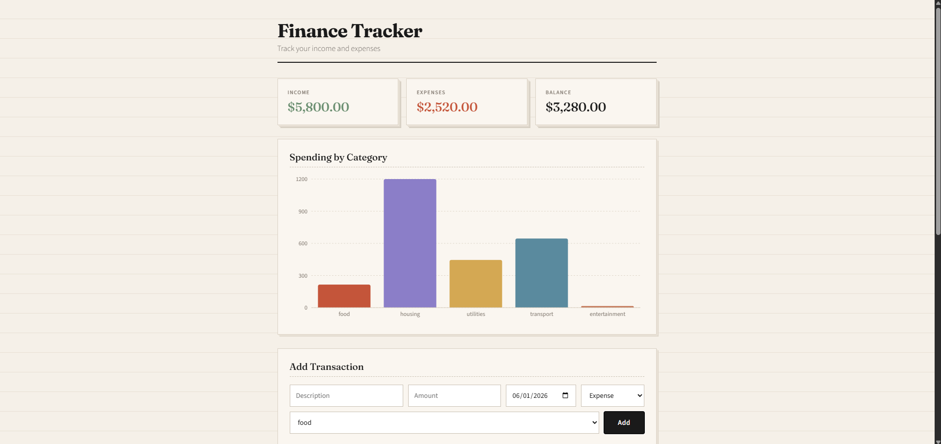 Finance Tracker screenshot